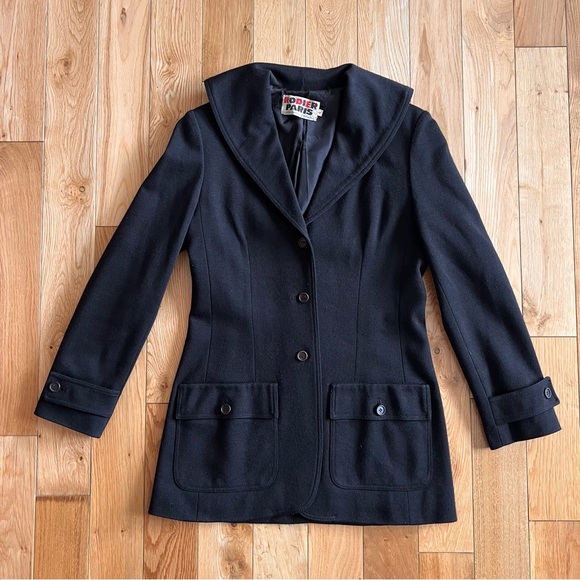 Vintage Rodier Paris Womens Black Coat Size 4 READ DEFECT - Picture 1 of 10